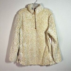 New The Pink Lily Womens Cream Teddy Sweater Quarter Zip Pullover Size‎ Medium